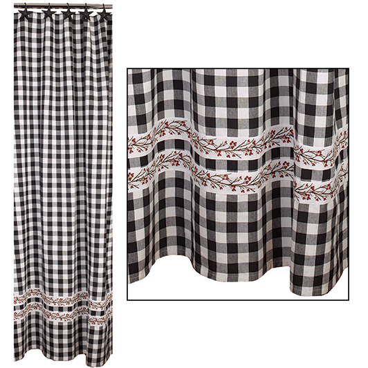 The Country House, Burlap Black Check Shower Curtain